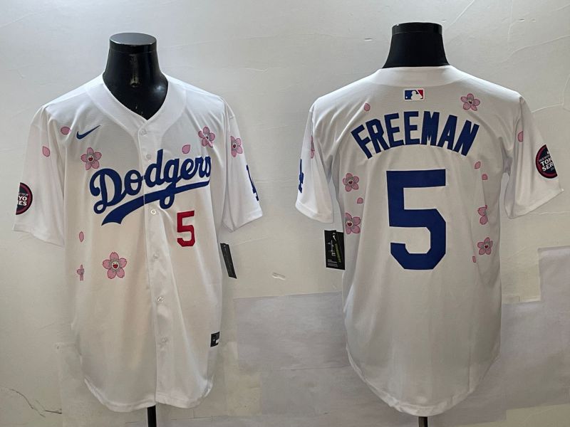 Men Los Angeles Dodgers 5 Freeman White Sakura Edition 2025 Nike MLB Jersey style 8